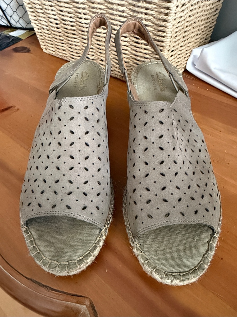 Clarks Artisan Taupe Perforated Slingback Espadrille Sandals